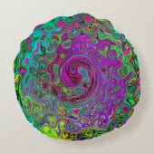 Groovyパープル抽象芸術レトロ液スワール ラウンドクッション (裏面)