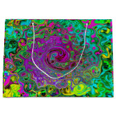 Groovyパープル抽象芸術レトロ液スワール ラージペーパーバッグ (正面)