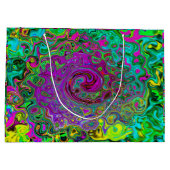 Groovyパープル抽象芸術レトロ液スワール ラージペーパーバッグ (裏面)
