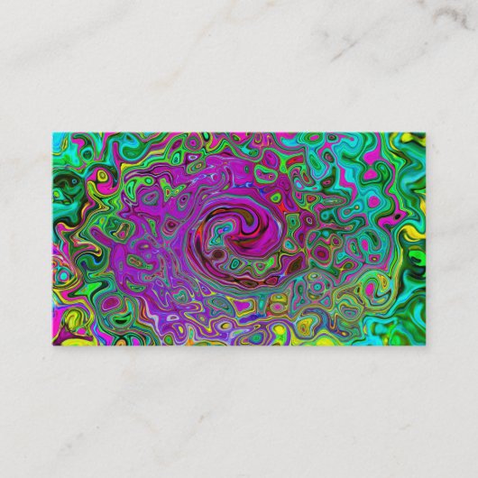 Groovyパープル抽象芸術レトロ液スワール 名刺 (正面)