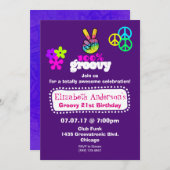 Groovyヒッピーテーマ誕生日パーティー 招待状 (正面/裏面)