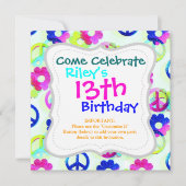 Groovyヒッピー平和のサインフラワーパワースパークルパット 招待状 (正面)