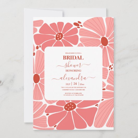 Groovyピモダンンクデイジーブライダルシャワー 招待状 (正面)