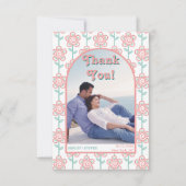 Groovyピンクとアクアフラワー70s結婚の写真 サンキューカード (正面)