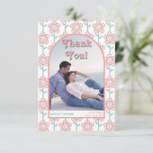 Groovyピンクとアクアフラワー70s結婚の写真 サンキューカード (スタンド正面)