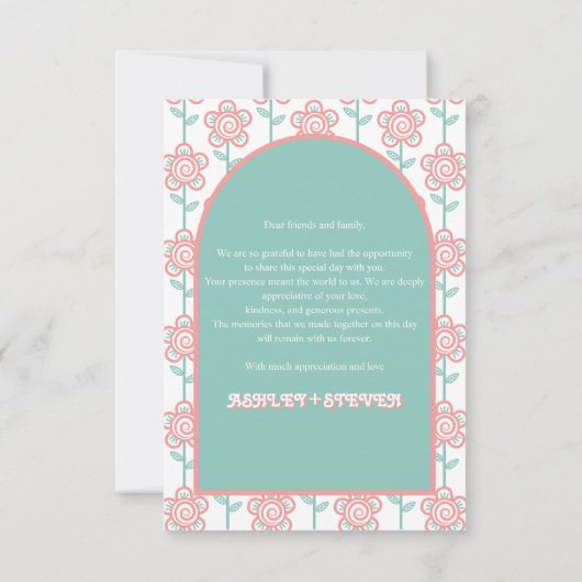 Groovyピンクとアクアフラワー70s結婚の写真 サンキューカード (裏面)