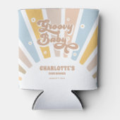 Groovyピンクのレトロデイジー写真ベビーシャワーの好意 缶クーラー (正面)