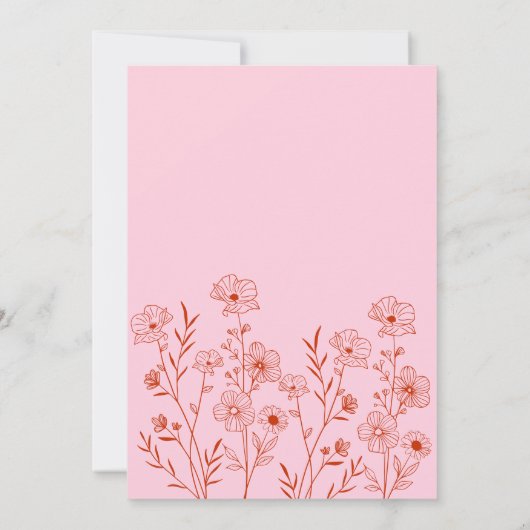 groovyピンクのレトロフローラ写真の保存日付 招待状 (裏面)