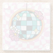 Groovyピンクディスコボール60sヒッピーレトロ市松模様に ガラスコースター (裏面)