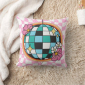 Groovyピンクディスコボール60sヒッピーレトロ市松模様に クッション (ブランケット)