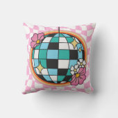Groovyピンクディスコボール60sヒッピーレトロ市松模様に クッション (裏面)
