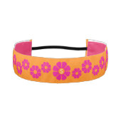 Groovyピンクデイジーとカスタムオレンジモノグラム アスレチックヘッドバンド (正面)