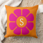 Groovyピンクデイジーとカスタムオレンジモノグラム クッション (ブランケット)