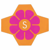 Groovyピンクデイジーとカスタムオレンジモノグラム サッカーボール (フラット)