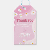 Groovyピンクデイジー誕生日パーティーサンキューサンキューラベル ギフトタグ (正面)