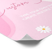 Groovyピンクデイジー誕生日パーティーテーブルの看板 ポスター (角)