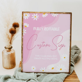 Groovyピンクデイジー誕生日パーティーテーブルの看板 ポスター