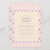Groovyピンクパープルレトロ幾何学的ブライダルシャワー 招待状 (正面/裏面)
