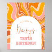 Groovyピンクレトロガールバースデーパーティーウェルカムサイン ポスター (正面)