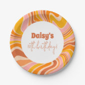 Groovyピンクレトロ女の子の誕生日パーティーを取得しよう ペーパープレート (正面)