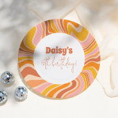 Groovyピンクレトロ女の子の誕生日パーティーを取得しよう ペーパープレート