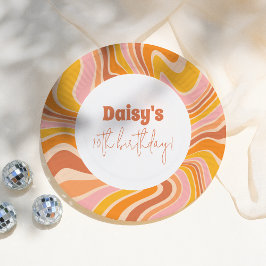 Groovyピンクレトロ女の子の誕生日パーティーを取得しよう ペーパープレート