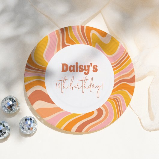 Groovyピンクレトロ女の子の誕生日パーティーを取得しよう ペーパープレート