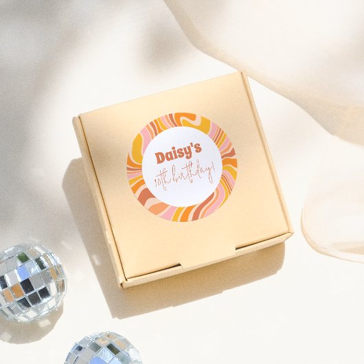 Groovyピンクレトロ女の子の誕生日パーティーを取得しよう ラウンドシール