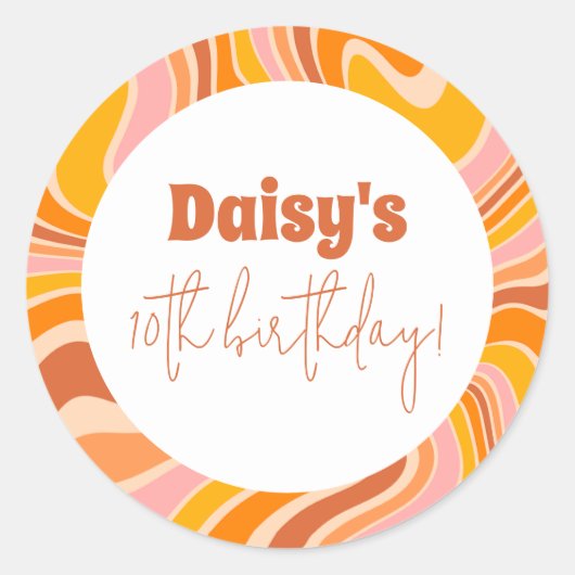 Groovyピンクレトロ女の子の誕生日パーティーを取得しよう ラウンドシール (正面)