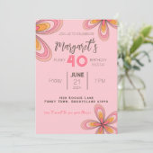 Groovyピンク40th誕生日パーティー70sヒッピー花 招待状 (スタンド正面)