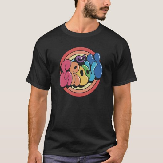 Groovyファンキーヴィンテージレインボーサークル Tシャツ (正面)