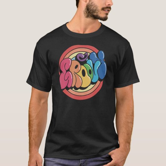 Groovyファンキーヴィンテージレインボーサークル Tシャツ (正面)