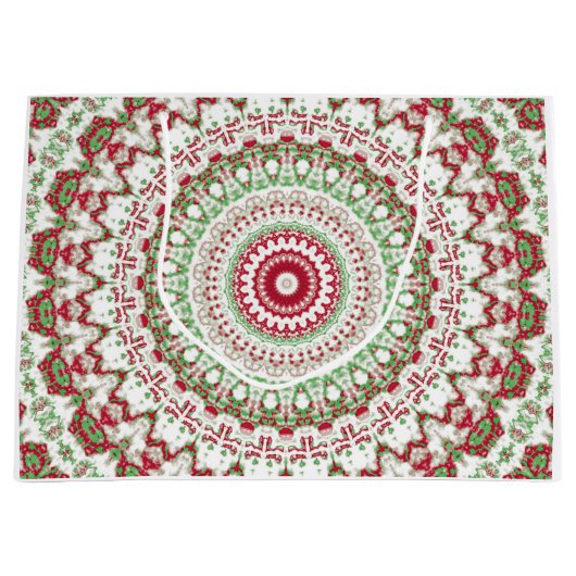 Groovyファンキー絞り染めクリスマスボホヒッパイマンダラ ラージペーパーバッグ (正面)