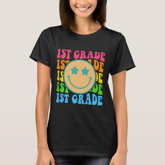 Groovyファーストグレードバイブ顔レトロ先生戻る Tシャツ (正面)
