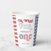 Groovyフォント赤白青1st誕生日パーティー 紙コップ (裏面)