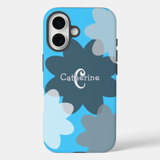 Groovyフラワーシェイプ青モノグラムの Case-Mate iPhoneケース (裏面)