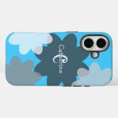 Groovyフラワーシェイプ青モノグラムの Case-Mate iPhoneケース (裏面 (横))