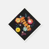 Groovyフラワーパワーカラフルブラック スタンダードカクテルナプキン (角)
