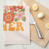 Groovyフラワーパワーグラフィック キッチンタオル (四つ折り)