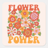 Groovyフラワーパワーグラフィック スクエアシール (正面)