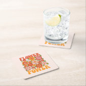 Groovyフラワーパワーグラフィック スクエアペーパーコースター (インサイチュ)