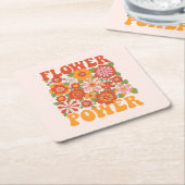 Groovyフラワーパワーグラフィック スクエアペーパーコースター (アングル)