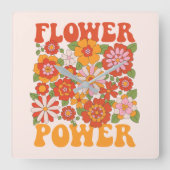 Groovyフラワーパワーグラフィック スクエア壁時計 (正面)