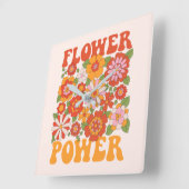 Groovyフラワーパワーグラフィック スクエア壁時計 (傾斜)