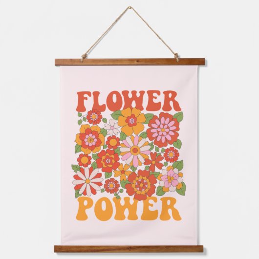 Groovyフラワーパワーグラフィック 吊り下げ型タペストリー (正面)