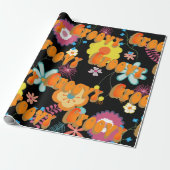 Groovyフラワーパワーピンクブラック ラッピングペーパー (アンロールド)