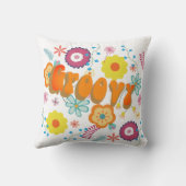 Groovyフラワーパワーピンク白 クッション (裏面)
