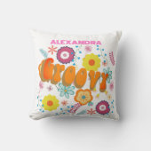 Groovyフラワーパワーピンク白 クッション (正面)