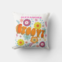 Groovyフラワーパワーピンク白 クッション