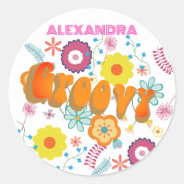 Groovyフラワーパワーピンク白 ラウンドシール